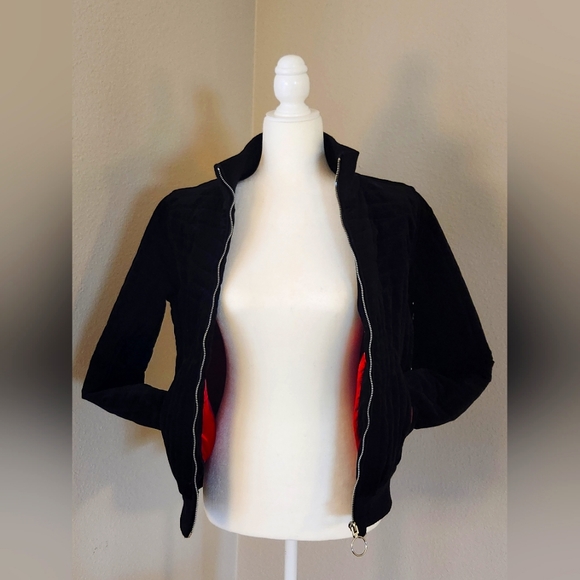 Black Quilted Velvet Bomber Jacket w/Red Satin interior - Volcom - Chunky zipper - Picture 1 of 15